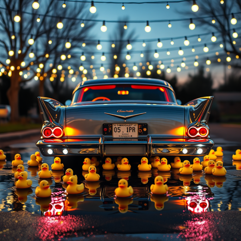 Chrome-plated 1957 Chevrolet Bel Air Parked at Dusk Und...