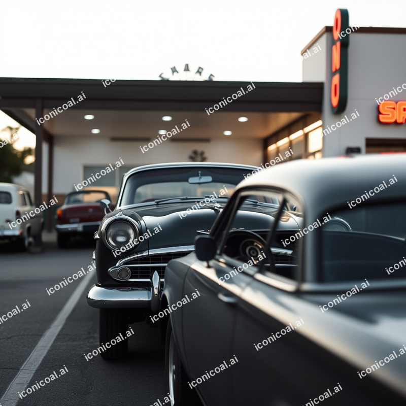 Classic Car At Drive-in Nostalgic Vintage Scene