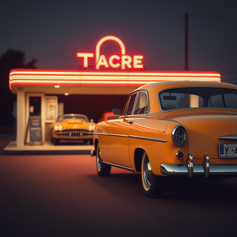 Classic Car at Drive-in Nostalgic Vintage Scene