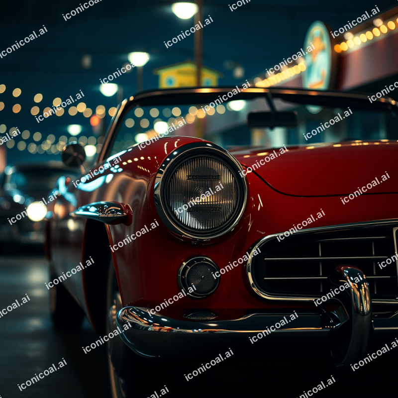 Classic Car At Drive-in Nostalgic Vintage Scene