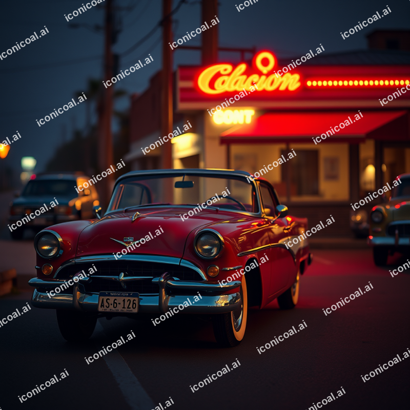 Classic Car At Drive-in Nostalgic Vintage Scene
