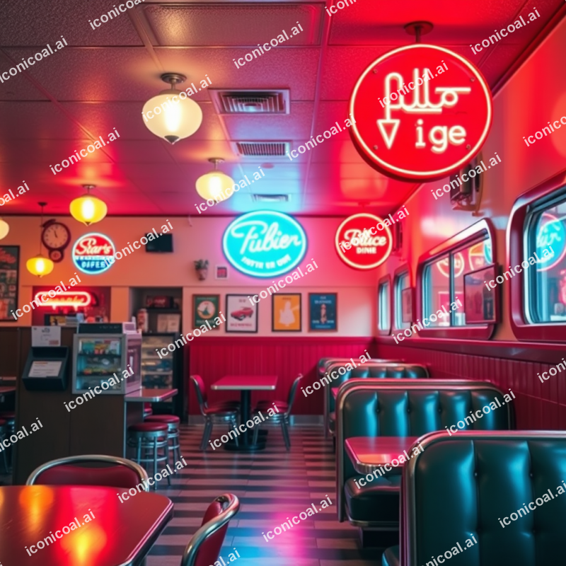 Classic Diner Interior Neon Signs Retro Americana