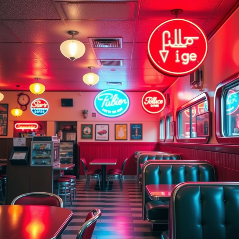 Classic Diner Interior Neon Signs Retro Americana
