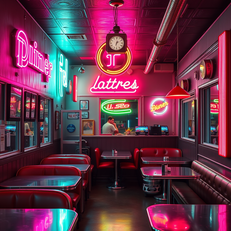 Classic Diner Interior Neon Signs Retro Americana