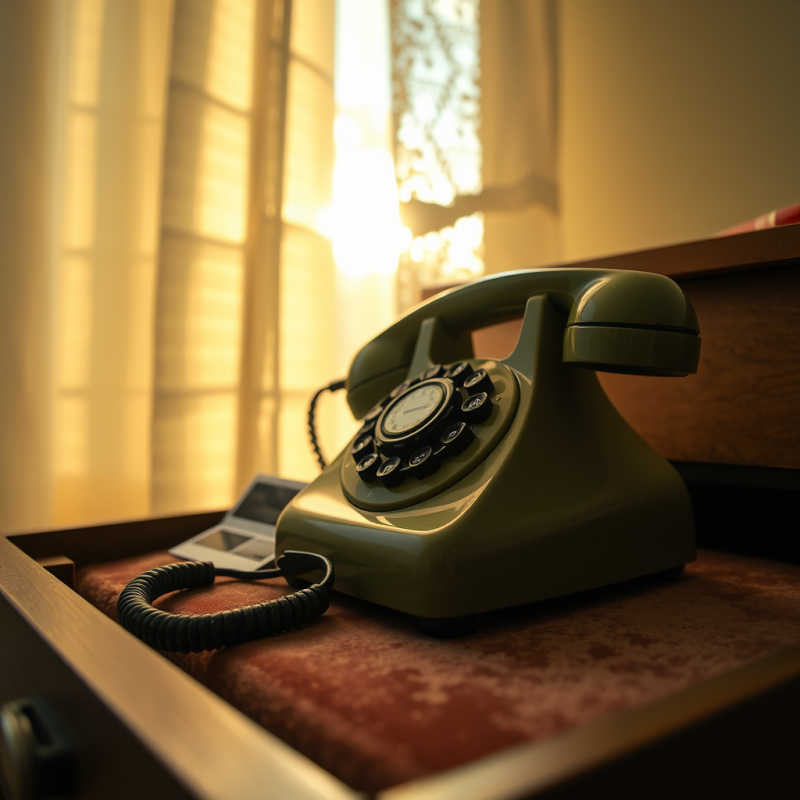 Classic Olive-green Rotary Telephone Rests in a