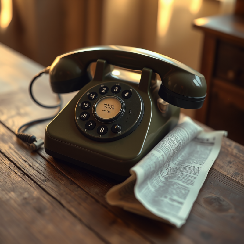 Classic Olive-green Rotary Telephone Rests on a
