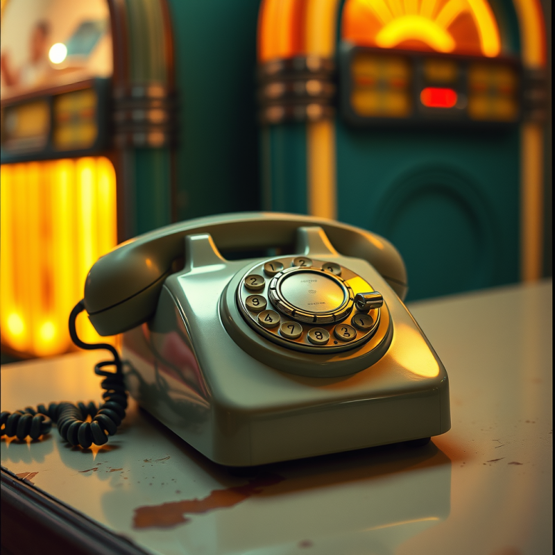 Classic Rotary Telephone Rests on a Worn Countertop,