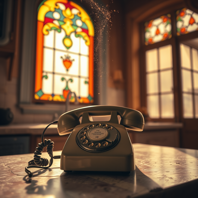 Classic Rotary Telephone Sits on a Wooden Table,