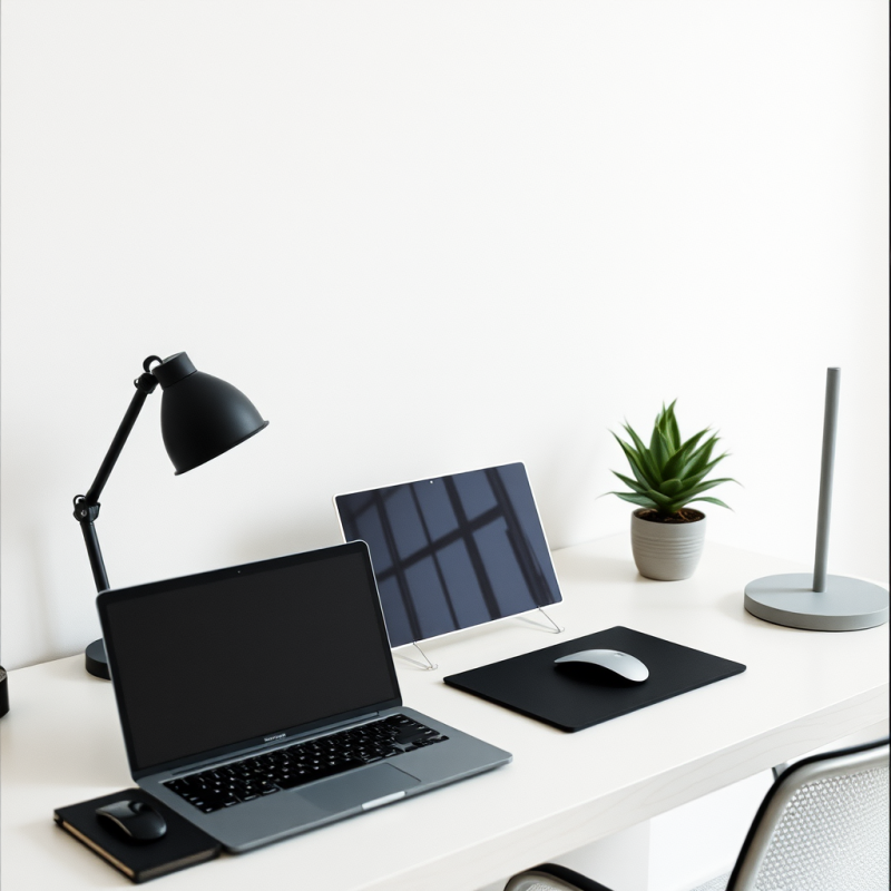 Clean Desk Setup with Modern Laptop and Plant Minimal