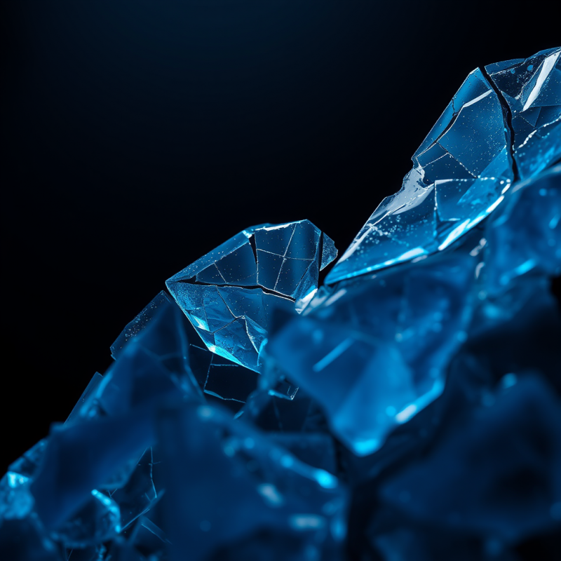 Close-up Abstract Macro Shot of Fractured Neon-blue Glass...