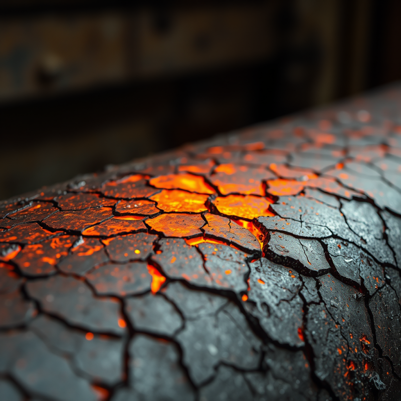 Close-up Abstract Shot of Molten Copper Cooling on Oxid...
