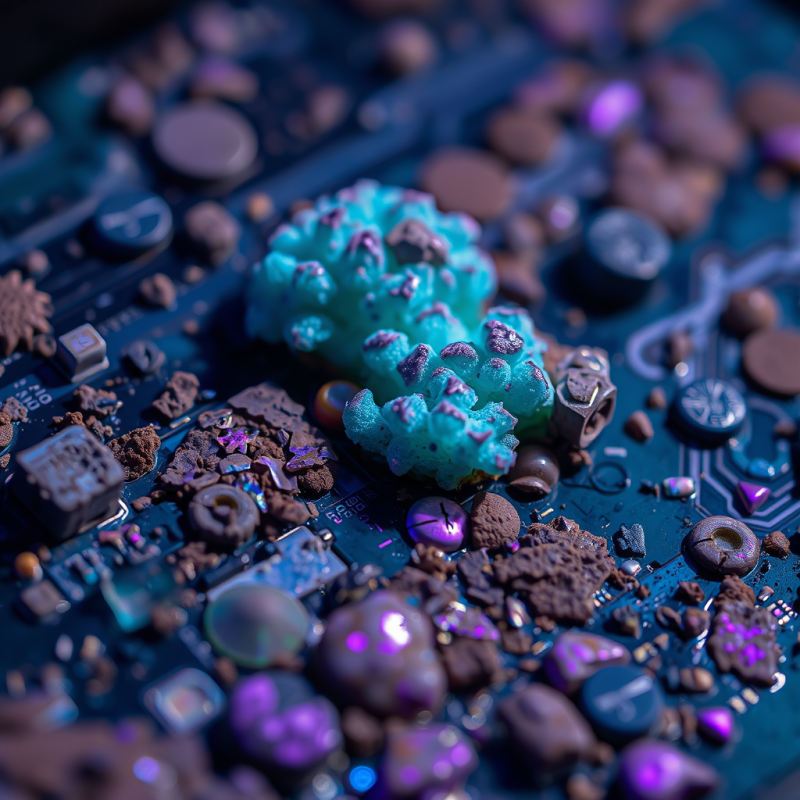 Close-up Macro Of Corroded Circuit Board Under Neon-blue ...