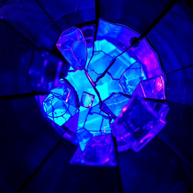 Close-up Macro of Fractured Cathedral Glass Under Uv Light