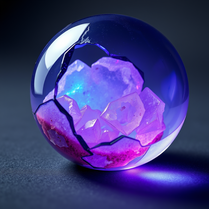 Close-up Macro Of Fractured Geode Crystals Refracting Neo...