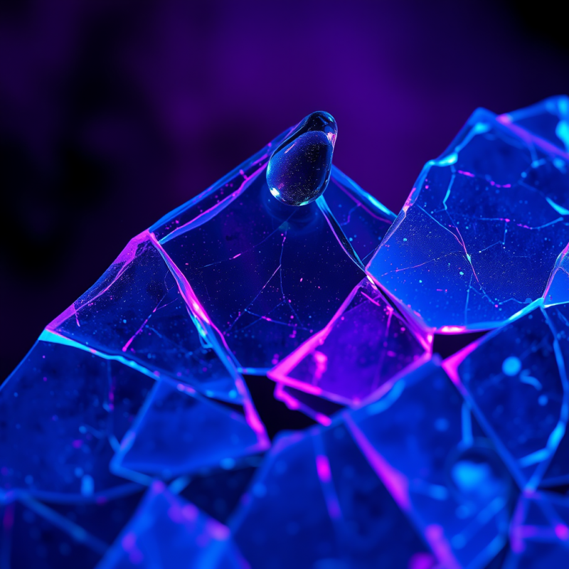 Close-up Macro of Fractured Glass Shards Under Uv Light