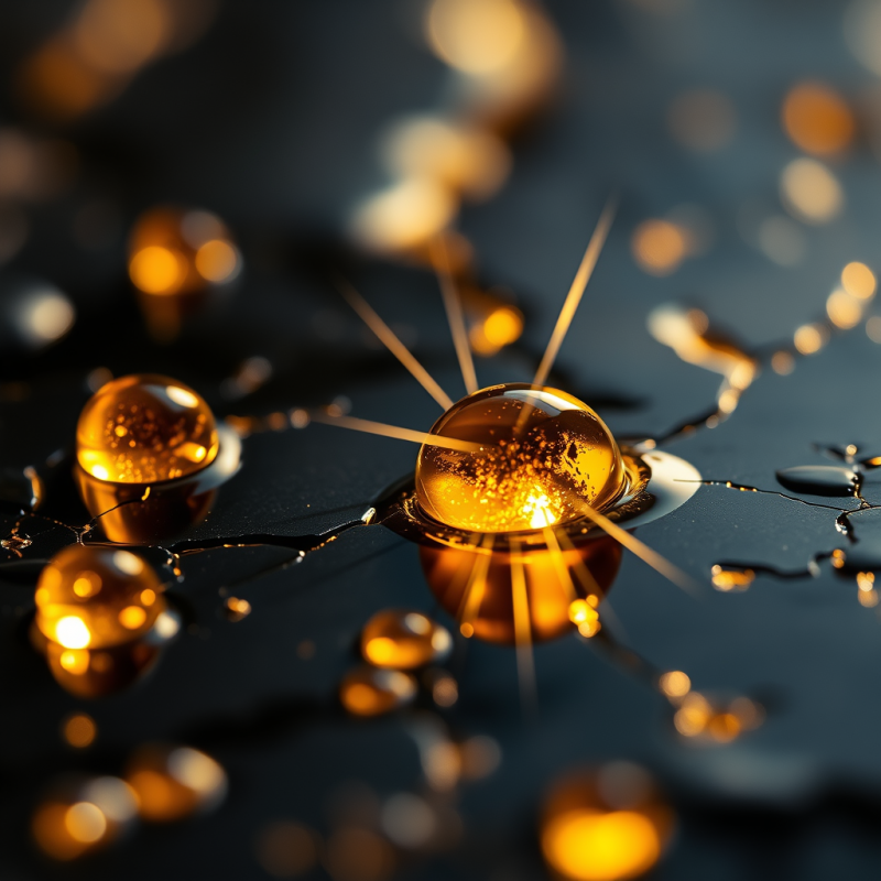 Close-up Macro of Molten Gold Droplets Cracking Under Ten...
