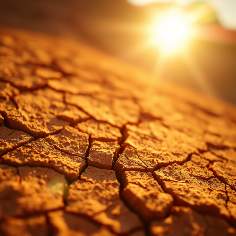 Close-up Macro Shot of Cracked Terracotta Clay Texture Un...