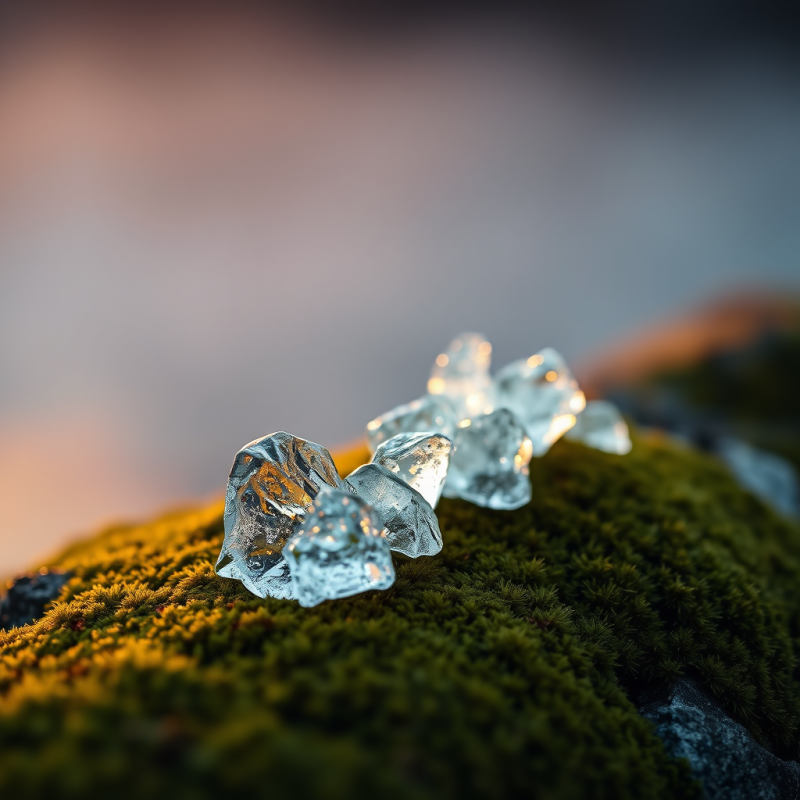 Close-up Macro Shot of Crystalline Ice Formations Cling...