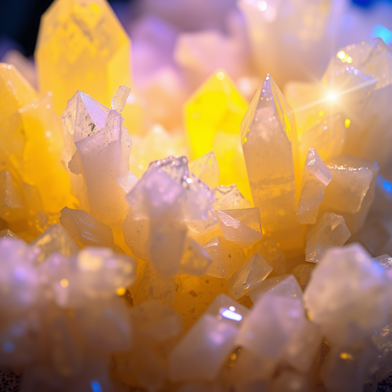 Close-up Macro Shot of Crystalline Sulfur Crystals Formin...