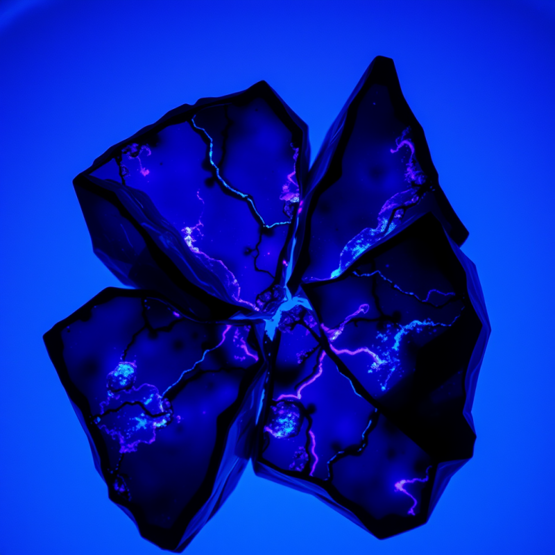 Close-up Macro Shot of Fractured Obsidian Glass Shards Su...