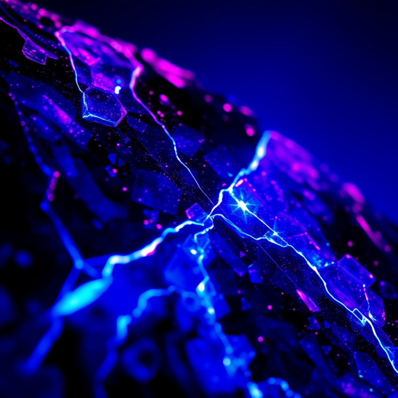 Close-up Macro Shot of Fractured Obsidian Glass Under D...