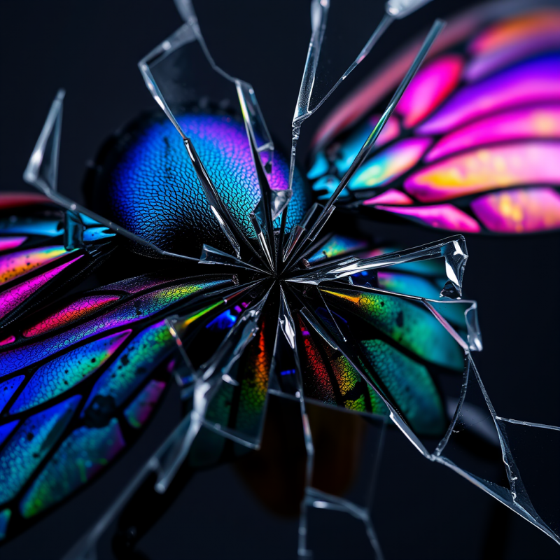 Close-up Macro Shot of Iridescent Beetle Wings Fracture...