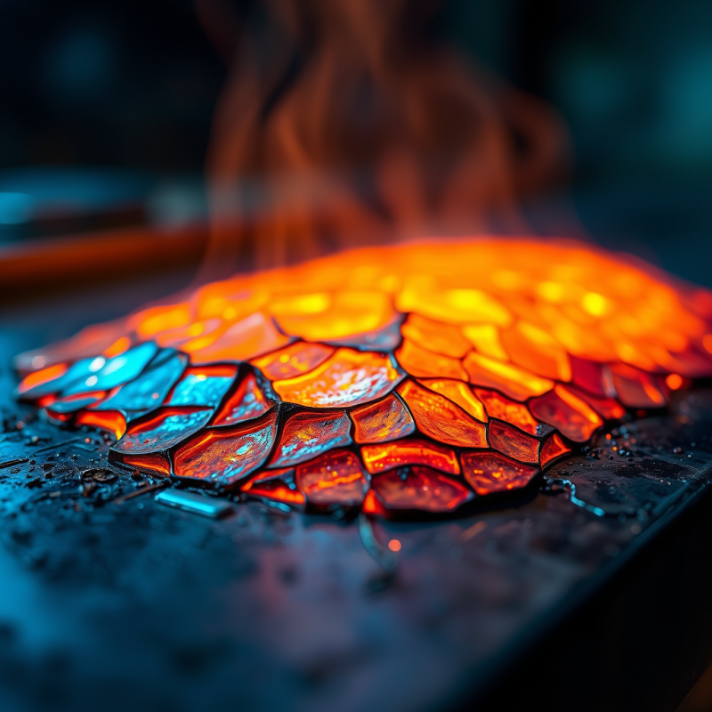 Close-up Macro Shot of Molten Copper Cooling on a Stain...