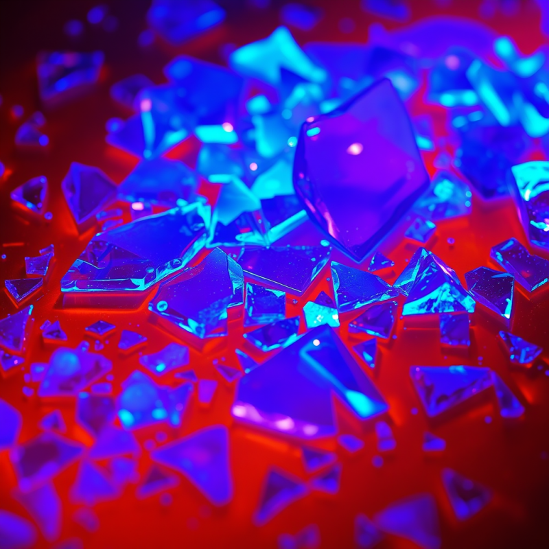 Close-up Macro Shot of Shattered Neon Glass Fragments F...