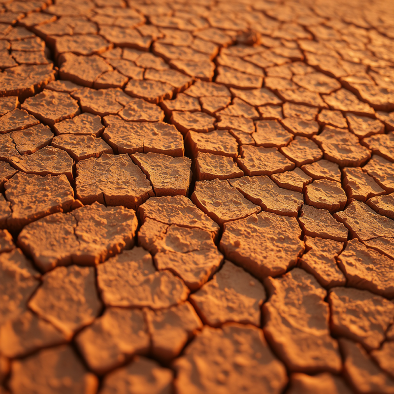 Close-up of a Cracked Desert Earth Surface Under Golden H...
