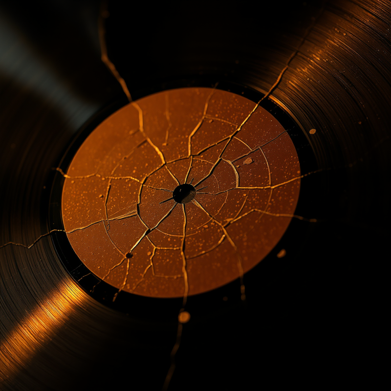 Close-up Of A Cracked Vintage Vinyl Record Surface Under ...