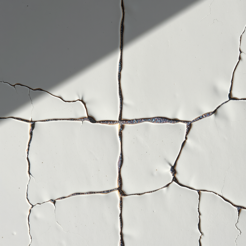 Close-up of a Fractured Ceramic Tile Surface with Matte W...