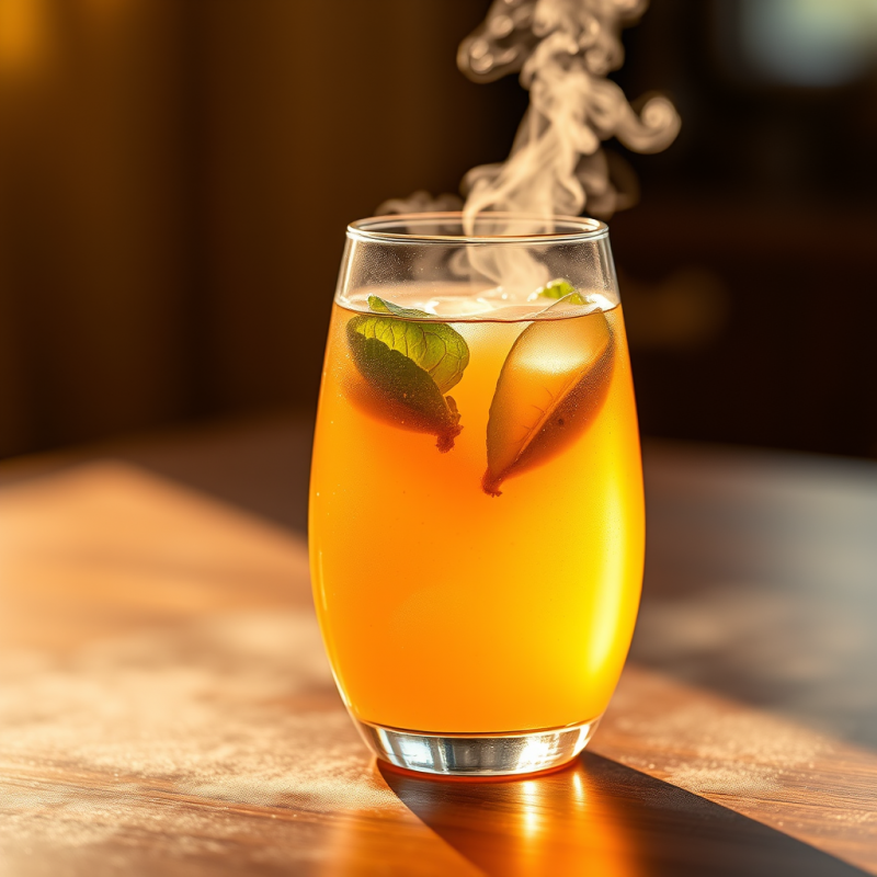 Close-up of a Glowing Amber-colored Kombucha in a Hand-...