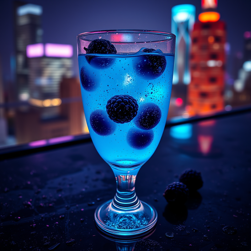 Close-up of a Glowing Neon-blue Liquid in a Frosted Glass
