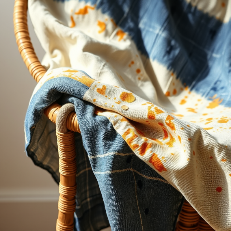 Close-up Of A Hand-dyed Linen Fabric Draped Over A Vintag...