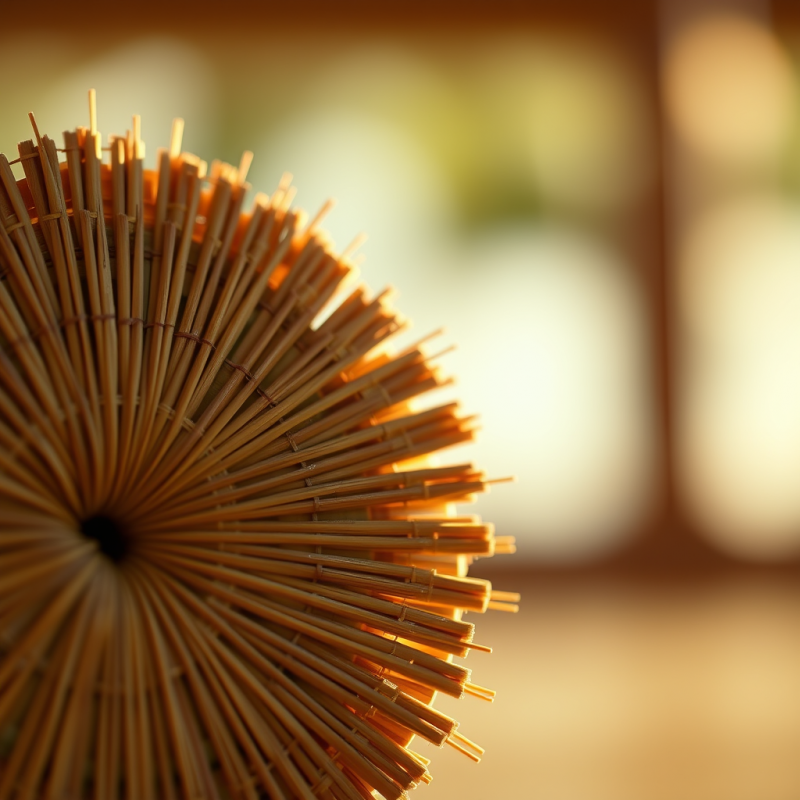 Close-up of a Hand-woven Bamboo Mat Under Soft Golden Hou...