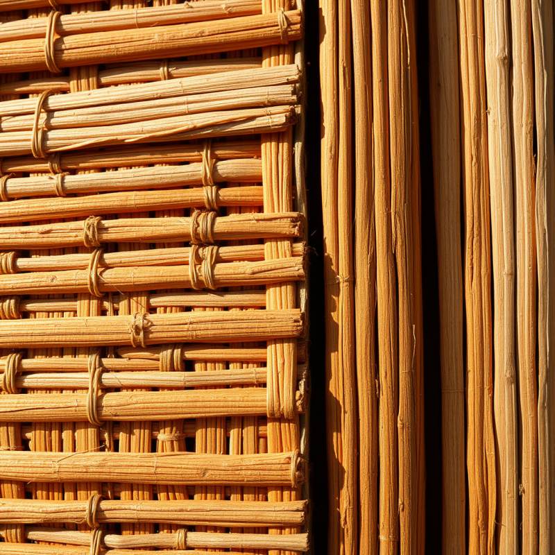 Close-up of a Handwoven Bamboo Mat Saturated in Warm Terr...