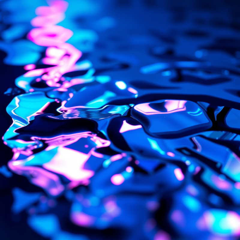 Close-up Of A Liquid Metal Surface Rippling Under Neon-bl...