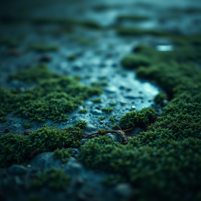 Close-up Of A Moss-covered Concrete Surface At Dawn