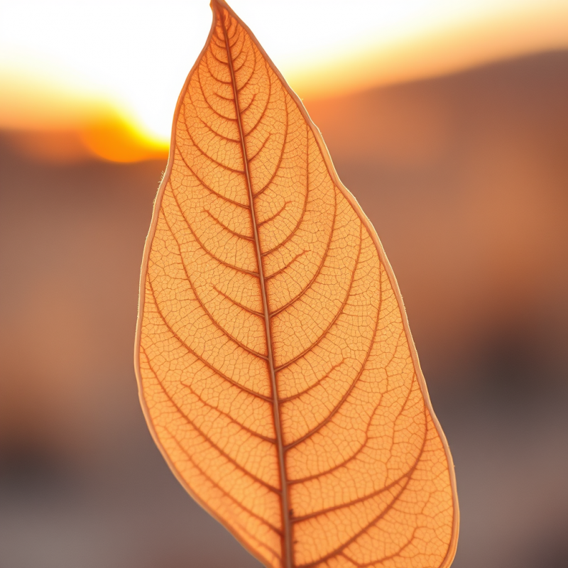 Close-up of a Single Dried Desert Leaf with Intricate V...