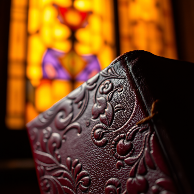 Close-up of a Vintage 1970s Leather-bound Journal Spine