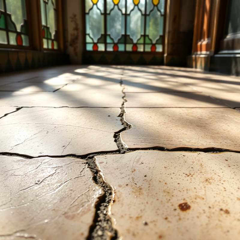 Close-up of a Weathered Ceramic Tile Floor with Uneven Gl...