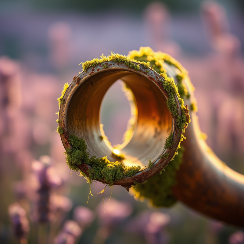 Close-up Of A Weathered Copper Pipe Glowing Under Golden ...