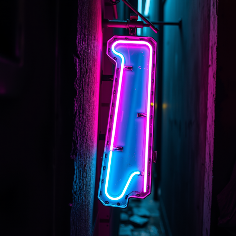 Close-up of a Weathered Neon Sign Flickering Against a Ra...