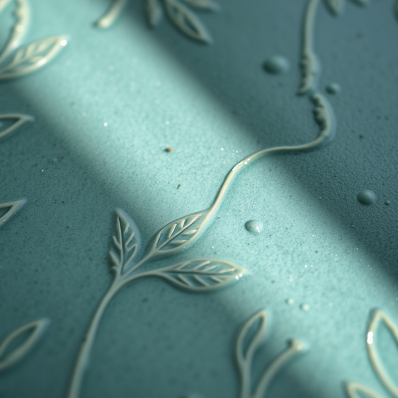 Close-up of a Weathered Teal Ceramic Tile Surface with Em...