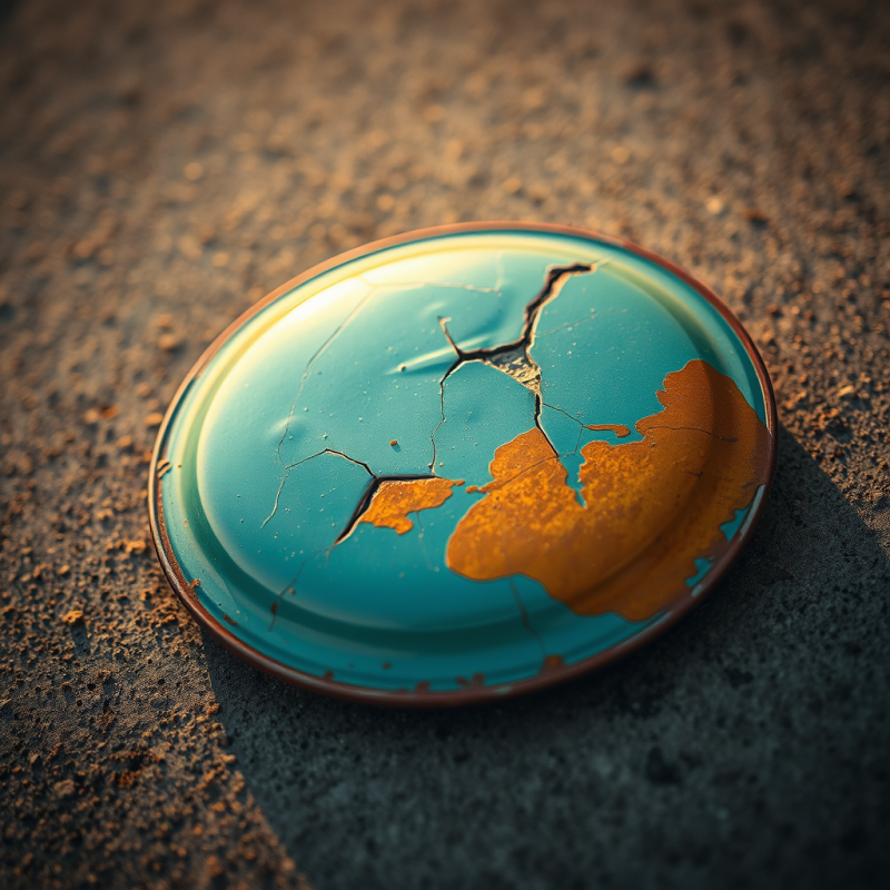Close-up of a Weathered Teal Enamelware Tin Lid