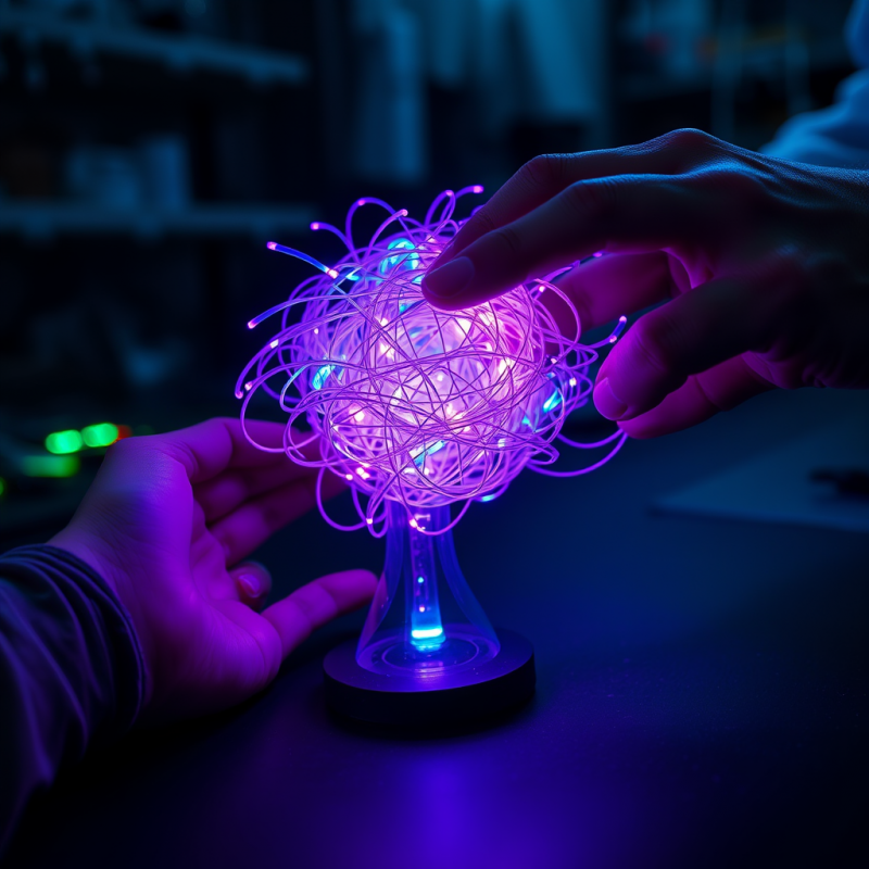 Close-up of a Woman’s Hands Weaving Fiber Optic Stran...