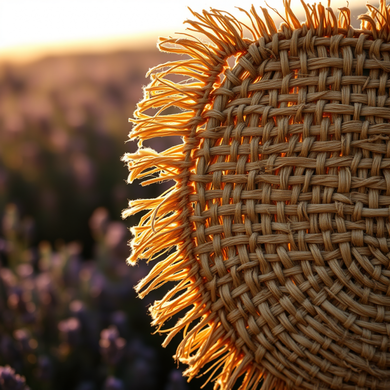 Close-up of a Woven Basket with Golden Fringe Bathed