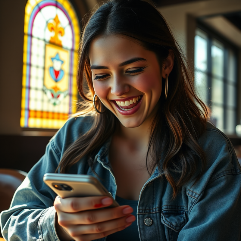 Close-up of a Young Woman with Silver Hoop Earrings And...