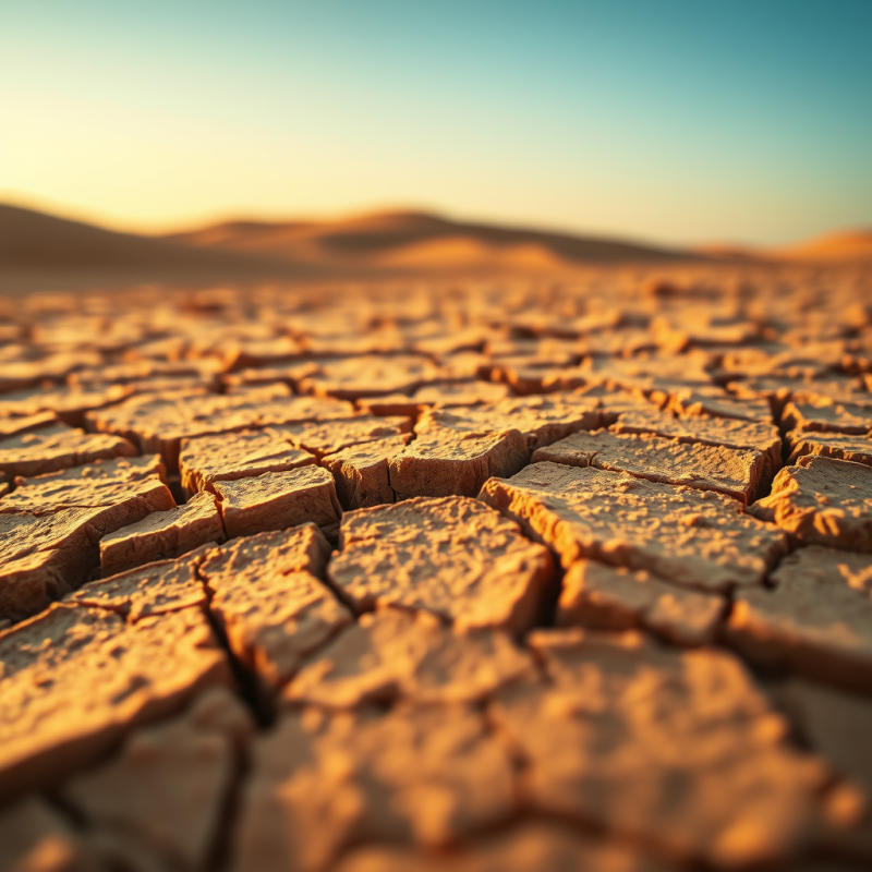 Close-up of Cracked Desert Earth at Golden Hour