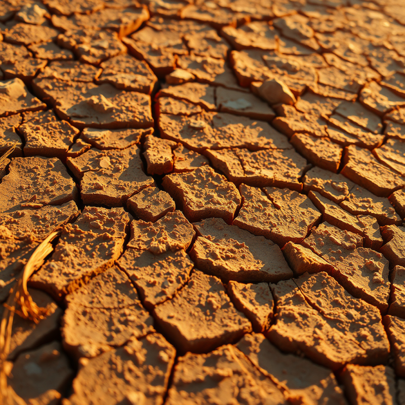 Close-up of Cracked Desert Earth Under Golden-hour Light